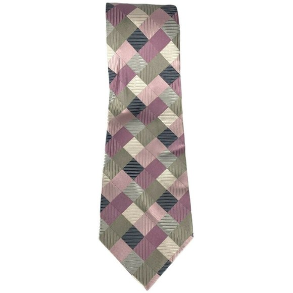 Geoffrey Beene Silver‎ Pink Purple Square Silk Tie - Picture 1 of 8